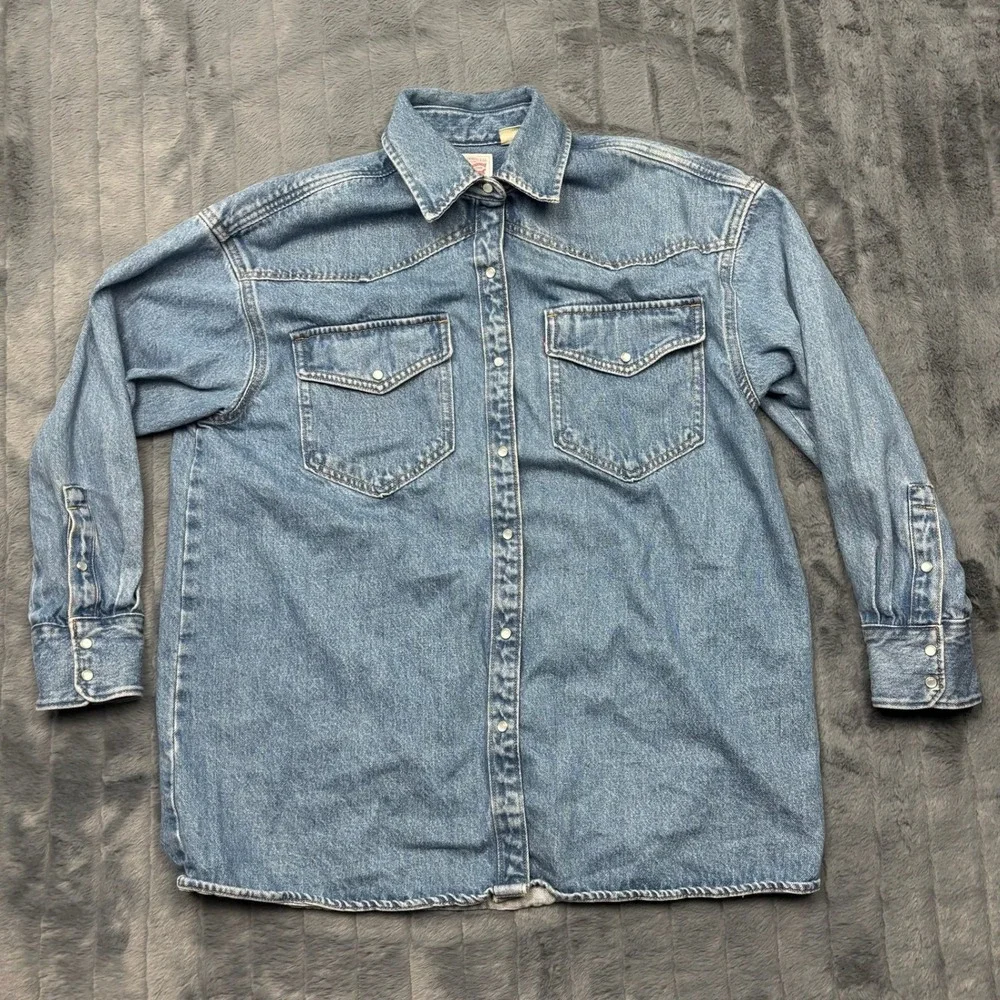 Levis Western Denim Shirt Mens Small Light Wash Snap Front Cotton 10569